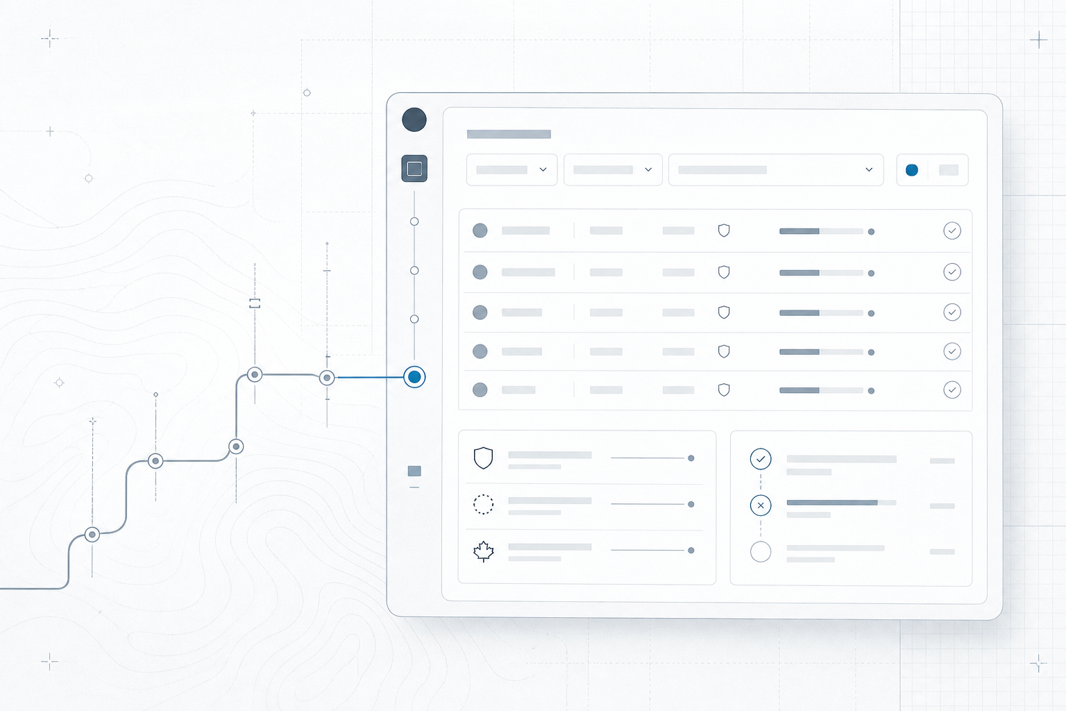Abstract product-interface illustration for the app compliance page of PathWolf