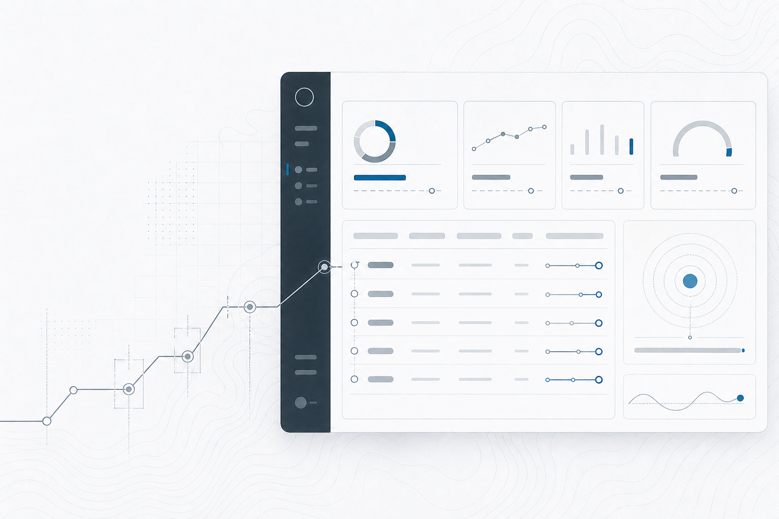 Abstract product-interface illustration for the app dashboard page of PathWolf
